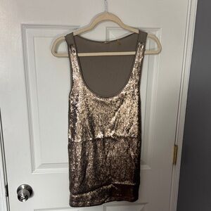 Elie Tahari Bronze Sequin Tank Top with Gray Trim